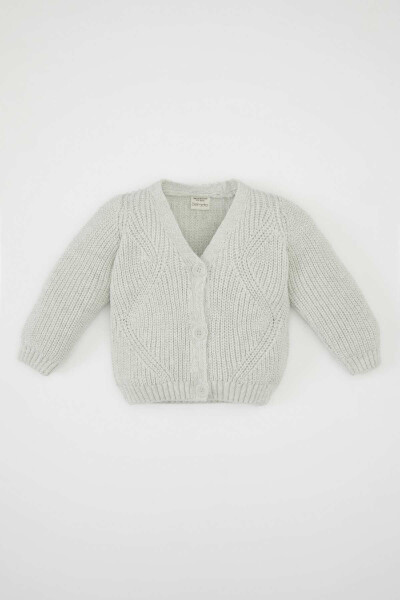 Green V-neck, glitter button closure knitted cardigan. (A4081a524au) - 1