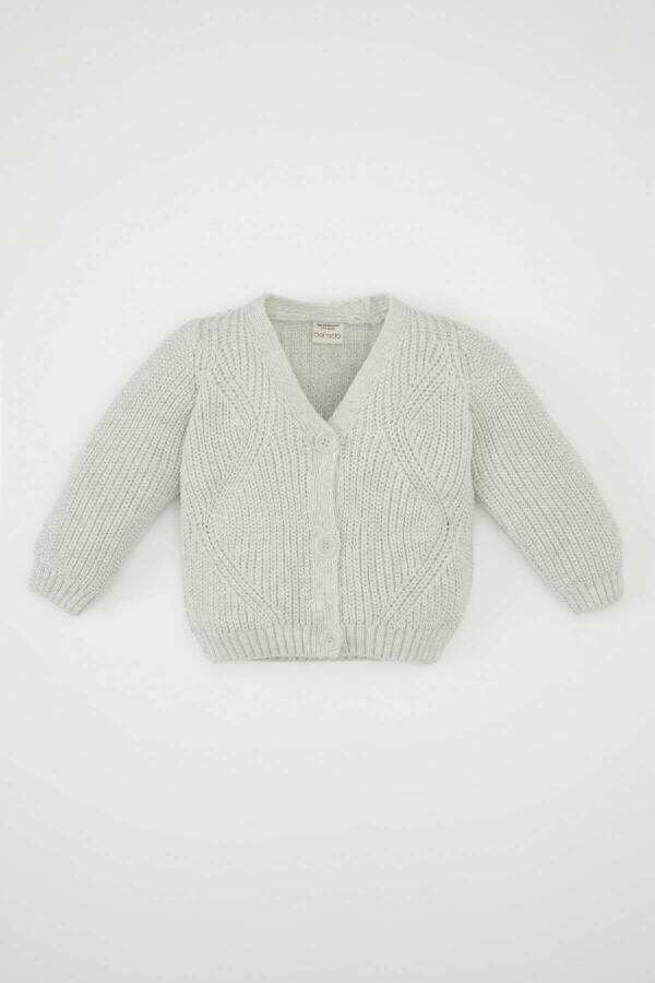 Green V-neck, glitter button closure knitted cardigan. (A4081a524au) - 1