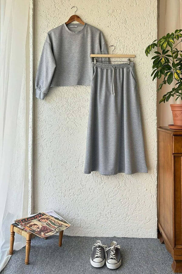 Grey 2 Thread Sweat Skirt & Ahsen Crop Set - 1