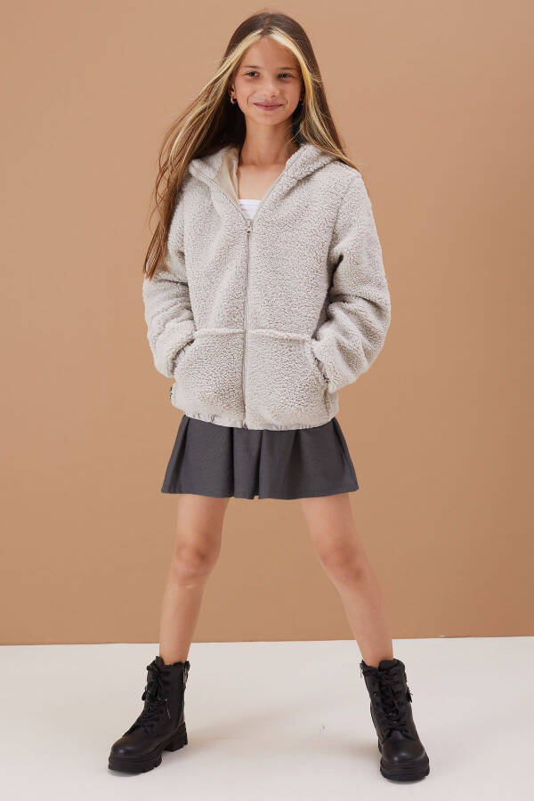 Grey Girls' Hooded Plush Fleece Jacket 5-15 Years 19100 - 13