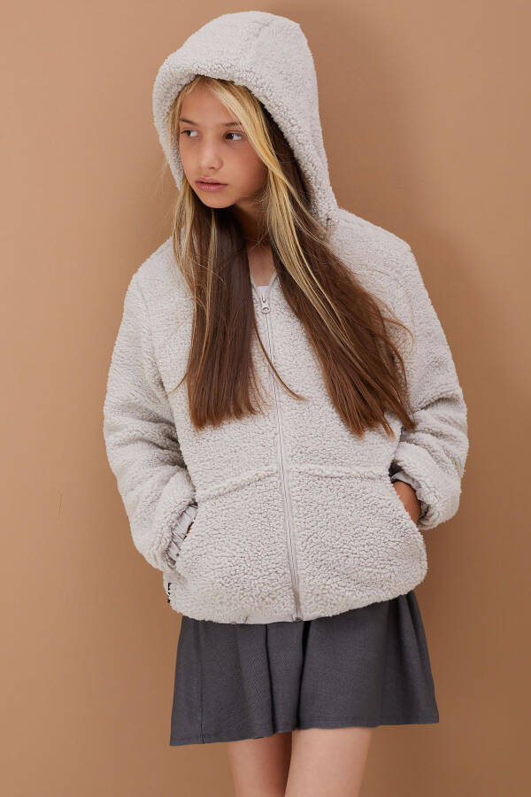 Grey Girls' Hooded Plush Fleece Jacket 5-15 Years 19100 - 14