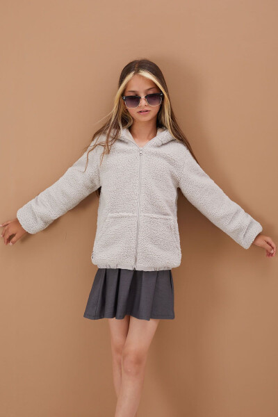 Grey Girls' Hooded Plush Fleece Jacket 5-15 Years 19100 - 15