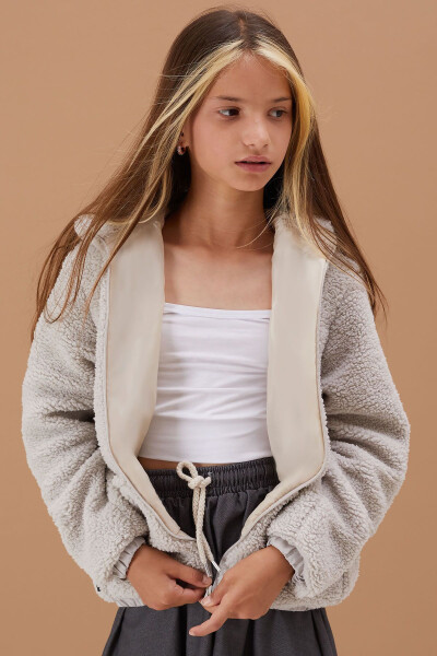 Grey Girls' Hooded Plush Fleece Jacket 5-15 Years 19100 - 4