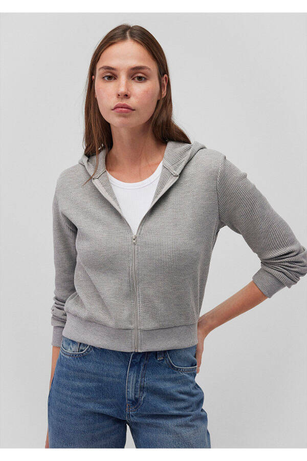 Grey Hooded Zipper Sweatshirt 1610730-80018 - 1