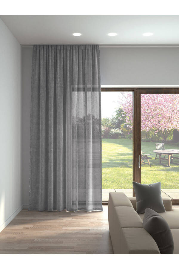 Grey Linen Look Plain Voile Curtain No Iron - 1