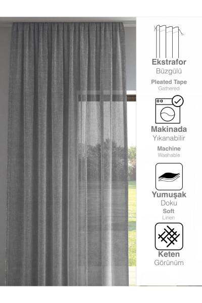 Grey Linen Look Plain Voile Curtain No Iron - 3