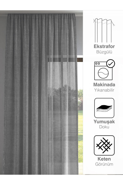 Grey Linen Look Plain Voile Curtain No Iron - 3