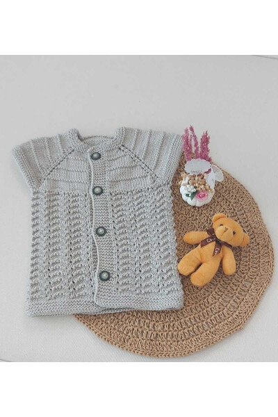 Grey Newborn Baby Hand Knit Cotton Vest, Buttoned, Birth Gift 0-12 Months - 1