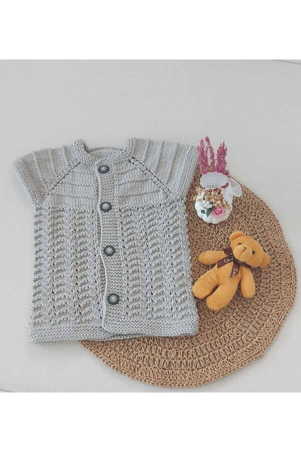 Grey Newborn Baby Hand Knit Cotton Vest, Buttoned, Birth Gift 0-12 Months - 1