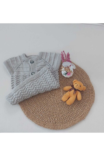 Grey Newborn Baby Hand Knit Cotton Vest, Buttoned, Birth Gift 0-12 Months - 2