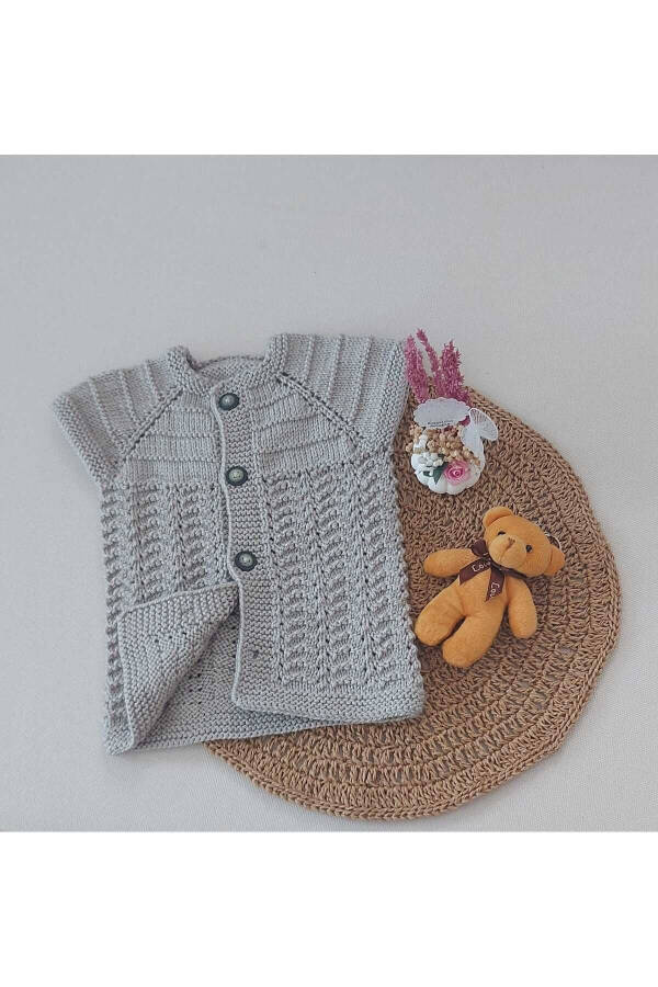 Grey Newborn Baby Hand Knit Cotton Vest, Buttoned, Birth Gift 0-12 Months - 3