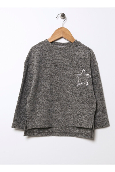 Grey, sequined, star patterned girl's turtleneck sweater - 1