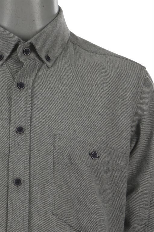 Grey Slim Fit Button-Down Cotton Shirt with Pocket - 6