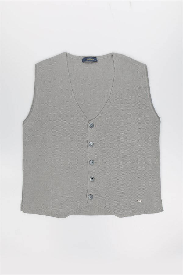 Grey Slim Fit Buttoned Knit Vest - 5