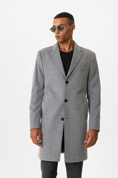 Grey Slim Fit Jacket Collar Men's Coat - 1