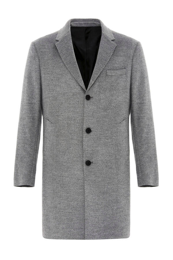 Grey Slim Fit Jacket Collar Men's Coat - 6