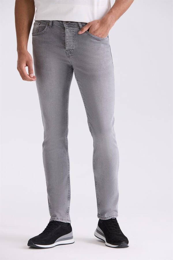 Grey Slim Fit Lycra Cotton Washed Jean Denim Pants - 1