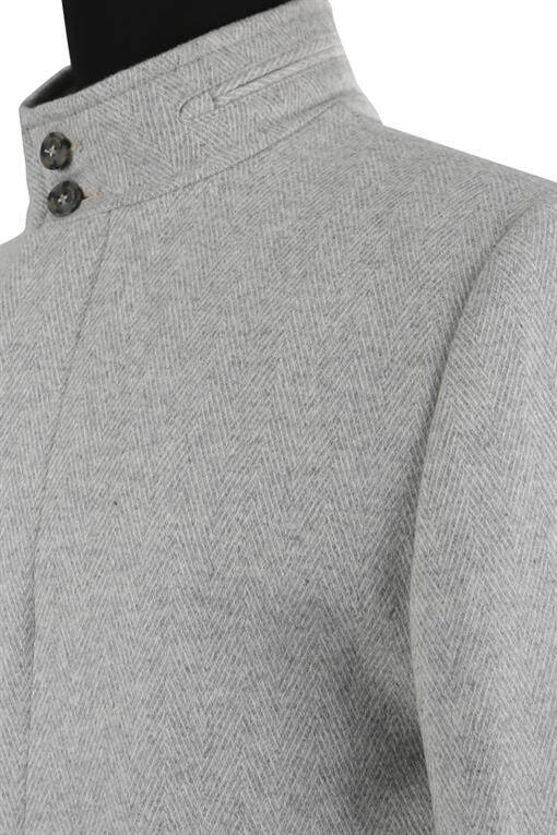 Grey Slim Fit Notch Lapel Herringbone Pattern Wool Blazer - 10