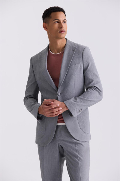 Grey Slim Fit Single-Breasted Sports Suit - 2