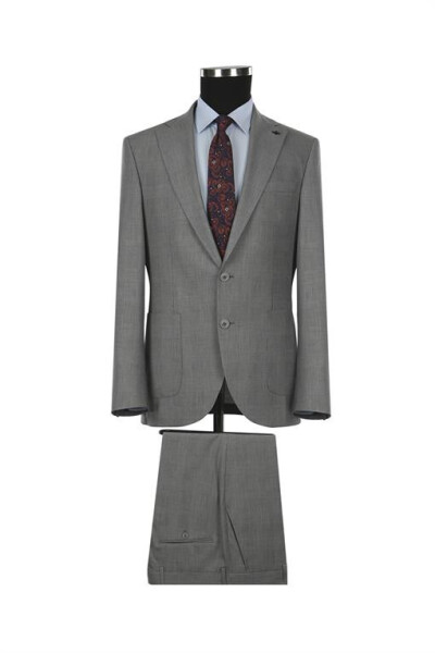 Grey Slim Fit Single Breasted Wool Suit - 5