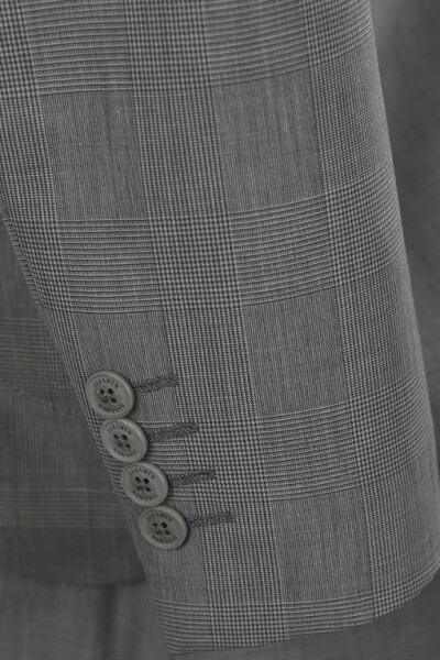 Grey Slim Fit Single Breasted Wool Suit - 9