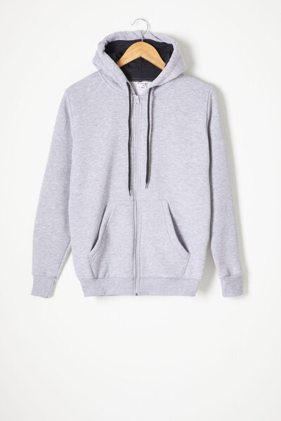 Grey Three-Thread Fleece Hooded Kids Sweater 16765 - 1