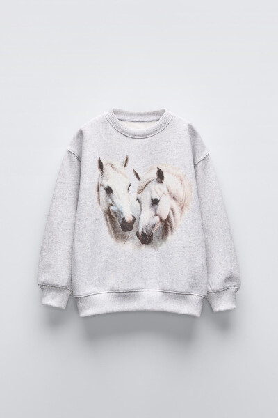 Gri marn baskılı sweatshirt - 1