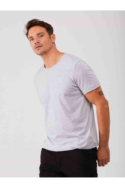 Gri Melanj Erkek Slim Fit Düz Bisiklet Yaka Tshirt - 70953 - 2