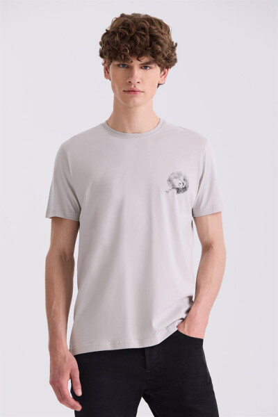 Gri Slim Fit Bisiklet Yaka T-Shirt - 1