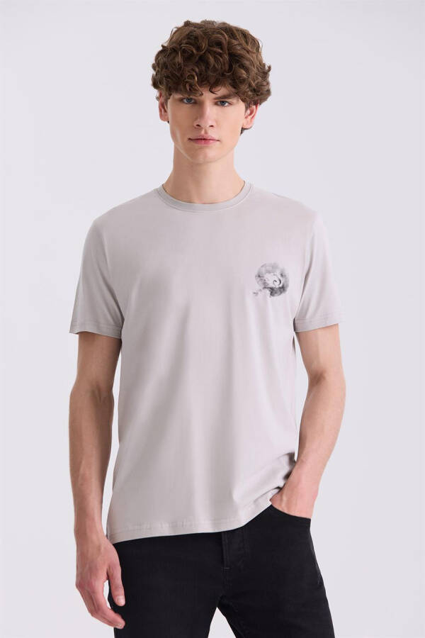 Gri Slim Fit Bisiklet Yaka T-Shirt - 1