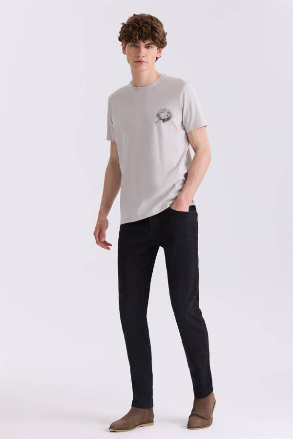 Gri Slim Fit Bisiklet Yaka T-Shirt - 2