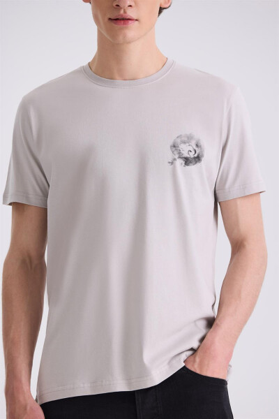 Gri Slim Fit Bisiklet Yaka T-Shirt - 3