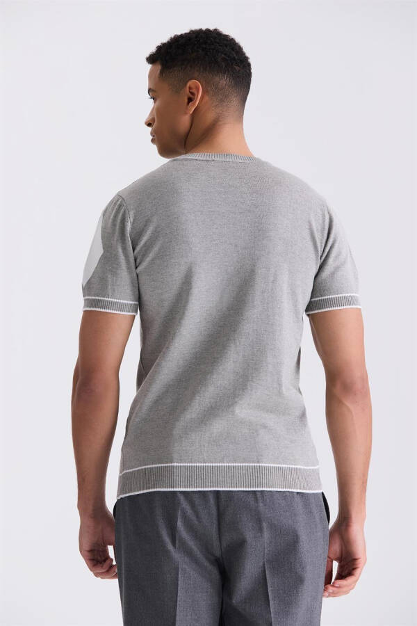 Gri Slim Fit Triko Bisiklet Yaka T-Shirt - 4