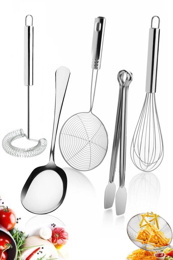 Grill Barbecue Tongs Steel Spring Egg Whisk Ladle Colander Wire Whisk Kitchen Luxury Serving Spoon - 7