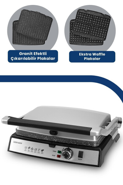 Grillart 2000Watt 3-in-1 Granite Removable Plate Waffle, Grill, Toaster - 38