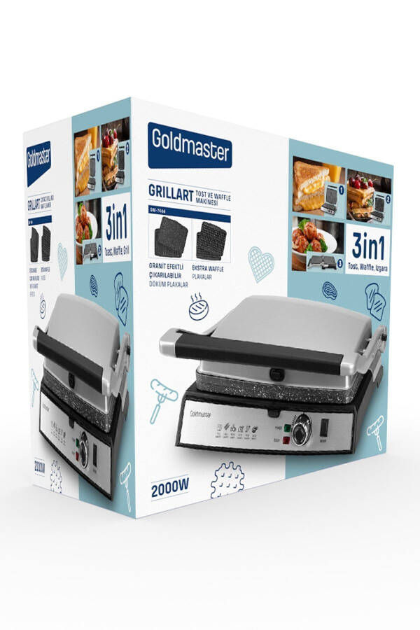 Grillart 2000Watt 3-in-1 Granite Removable Plate Waffle, Grill, Toaster - 40