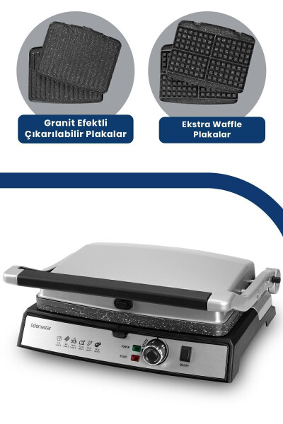 Grillart 2000Watt 3-in-1 Granite Removable Plate Waffle, Grill, Toaster - 22