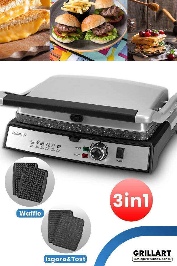 Grillart 2000Watt 3'ü 1 Arada Granit Çıkarılabilir Plaka Waffle, Izgara, Tost Makinesi - 33