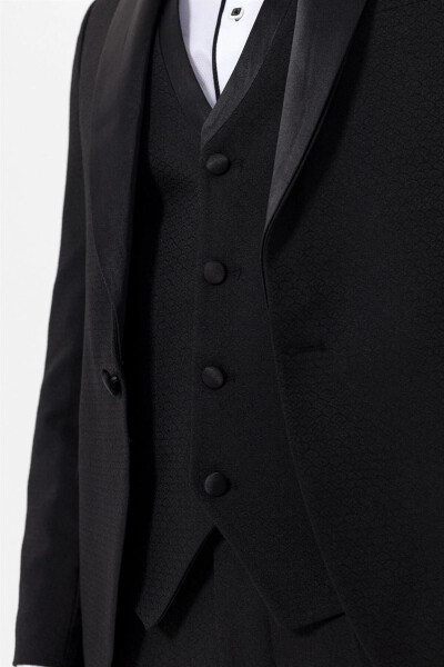 Groom's Suit with Narrow Fit Vest, Single Button, Black - 6