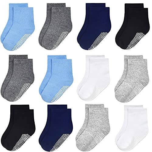 GRPSKCOS Baby Socks Boys Girls, 12 Pairs Non Slip Socks Anti Skid Sticky Cotton Socks for 0-5 Years Infant Toddler Kids - 31