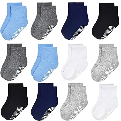 GRPSKCOS Baby Socks Boys Girls, 12 Pairs Non Slip Socks Anti Skid Sticky Cotton Socks for 0-5 Years Infant Toddler Kids - 25