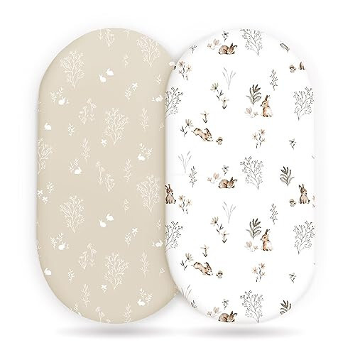 GRSSDER Stretch Ultra Soft Fitted Bassinet Sheet Set 2 Pack, Universal Fit for Bassinets Baby Cradle Moses Basket Oval Rectangle Mattress Safe and Snug, Stylish Watercolor Rabbit Pattern - 31