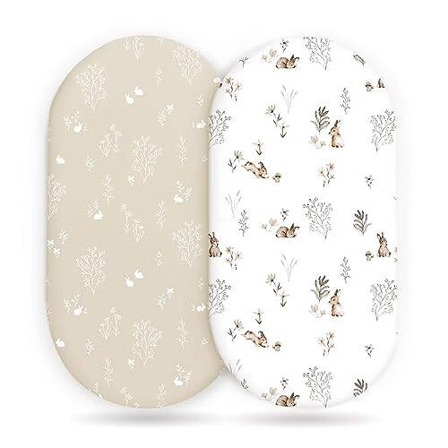 GRSSDER Stretch Ultra Soft Fitted Bassinet Sheet Set 2 Pack, Universal Fit for Bassinets Baby Cradle Moses Basket Oval Rectangle Mattress Safe and Snug, Stylish Watercolor Rabbit Pattern - 31