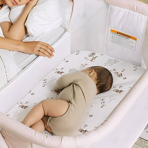 GRSSDER Stretch Ultra Soft Fitted Bassinet Sheet Set 2 Pack, Universal Fit for Bassinets Baby Cradle Moses Basket Oval Rectangle Mattress Safe and Snug, Stylish Watercolor Rabbit Pattern - 28