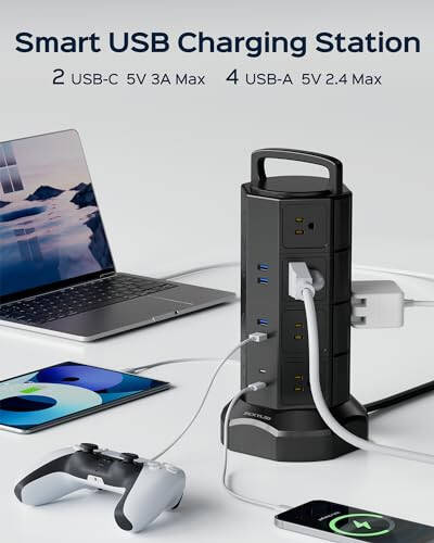 Güç Şeridi Kule Dalgalanma Korumalı, JACKYLED 16 Çıkışlı 6 USB (2 USB C) Şarj İstasyonu, Çoklu Çıkışlı Uzunlaştırma Kablosu, 1050J 1625W/13A Priz Uzatma Kablosu 6.5ft Ev Ofis İçin - 3