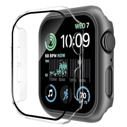 Gülümsüyor 2'li Paket Kılıf Dahili Temperli Cam Ekran Koruyucu Apple Watch Series 6/SE/Series 5/Series 4 40mm ile Uyumlu, Sert PC Kılıf Tam Koruyucu Kılıf - 1 Siyah + 1 Şeffaf - 2