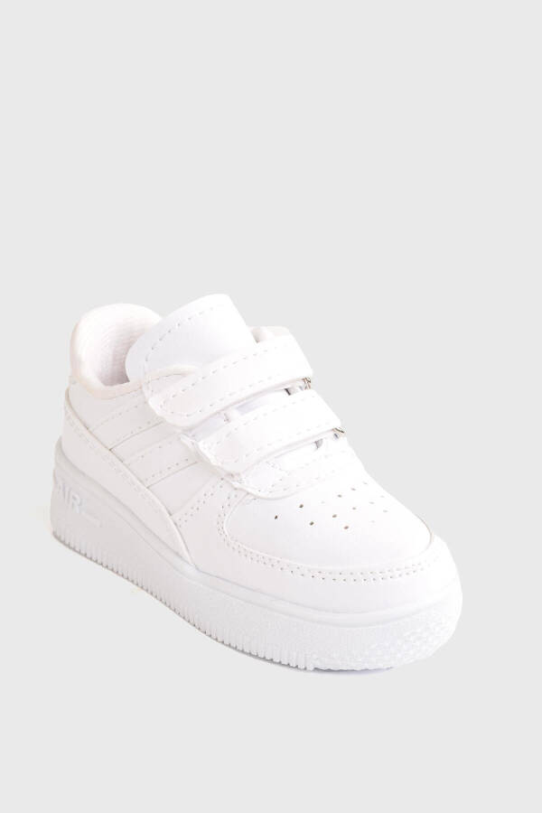 Günlük Unisex Çocuk Şeritli Beyaz Sneaker Cırtlı Hafif Rahat Spor Ayakkabı - 1