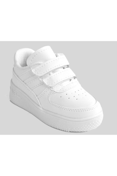 Günlük Unisex Çocuk Şeritli Beyaz Sneaker Cırtlı Hafif Rahat Spor Ayakkabı - 1