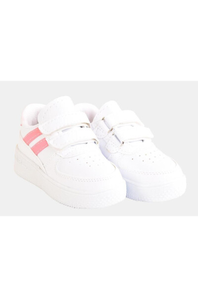 Günlük Unisex Çocuk Şeritli Beyaz Sneaker Cırtlı Hafif Rahat Spor Ayakkabı - 3