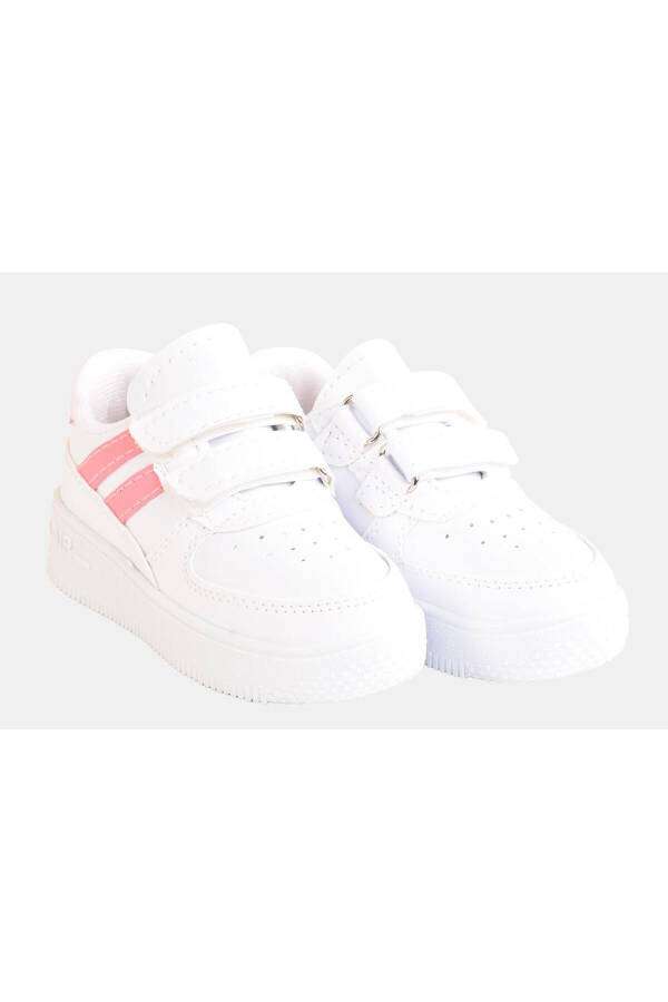 Günlük Unisex Çocuk Şeritli Beyaz Sneaker Cırtlı Hafif Rahat Spor Ayakkabı - 3